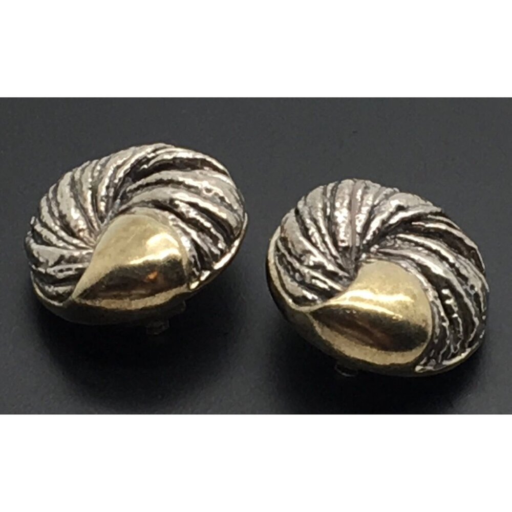 NS BAR-ON Sterling Silver Gold Vermeil Textured Electroform Clip On Earrings
